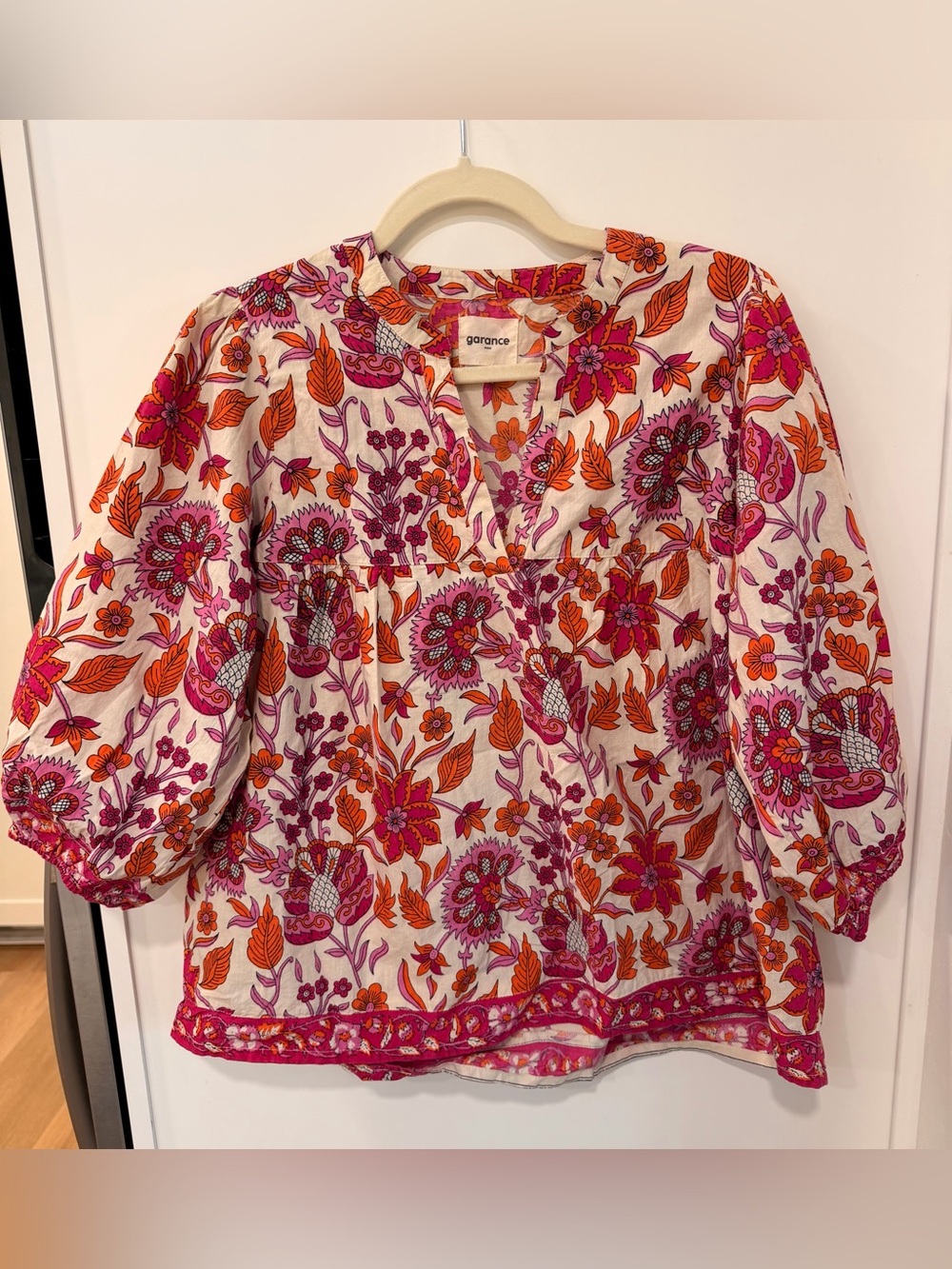 Garance Paris Pink & Orange Floral Peasant Top medium 100% cotton
